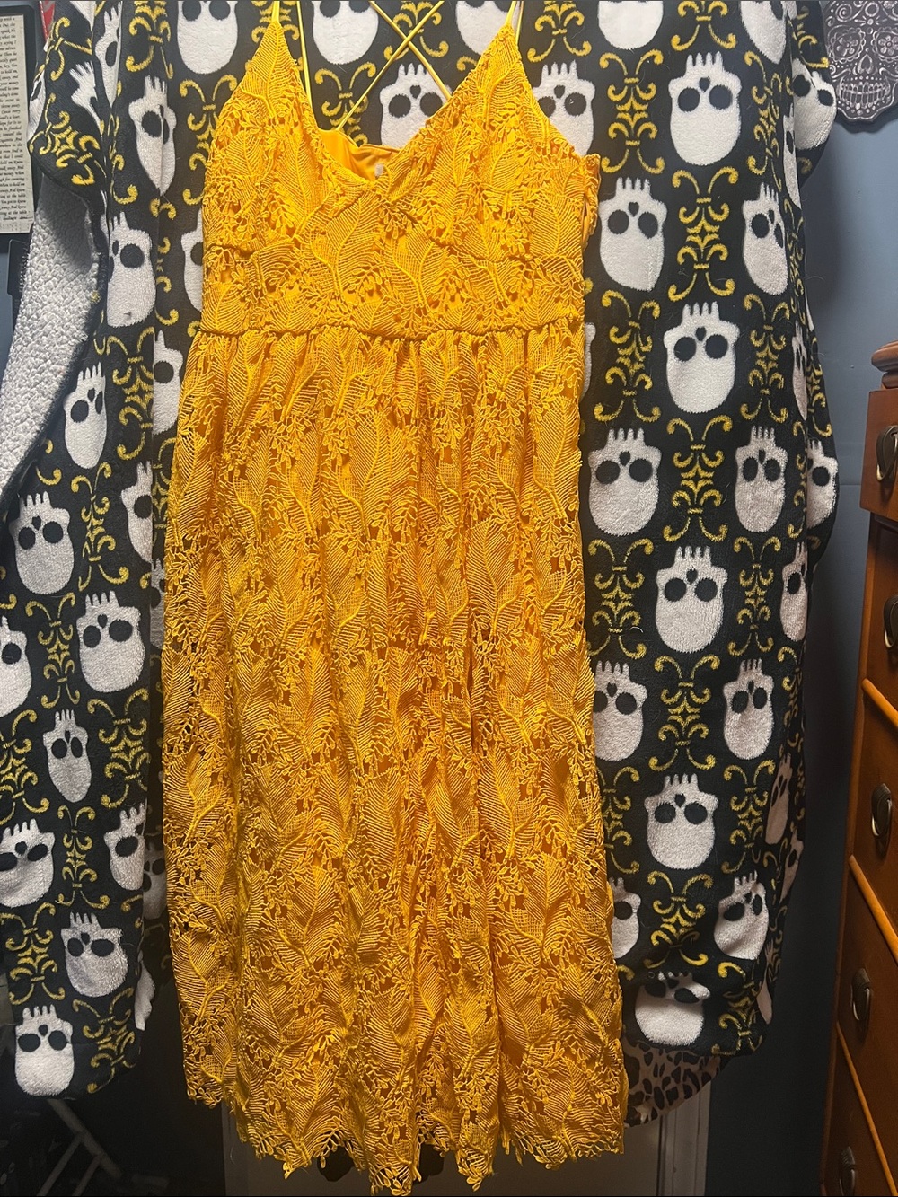 H&M Yellow Lace Spaghetti-Strap Dress